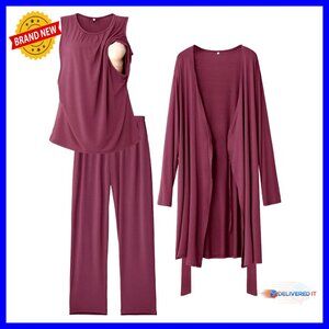 Maternity Nursing Pajama Set 3-Piece Postpartum Hospital Wear X-Large
